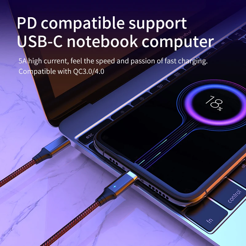 Магнитный кабель PD 100 Вт типа C Type для Redmi K30 Pro Note 9s Huawei P40 быстрой зарядки MacBook Micro
