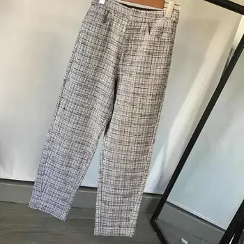 

Women pants Black and white knitted tweed casual pants
