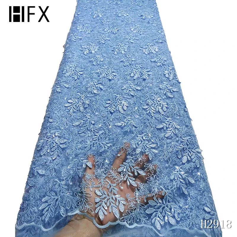 

HFX Nigerian Lace Fabric 2019 High Quality Lace Sequin Lace Fabric Wedding Blue African With Sequins Nigerian French Lace Fabric