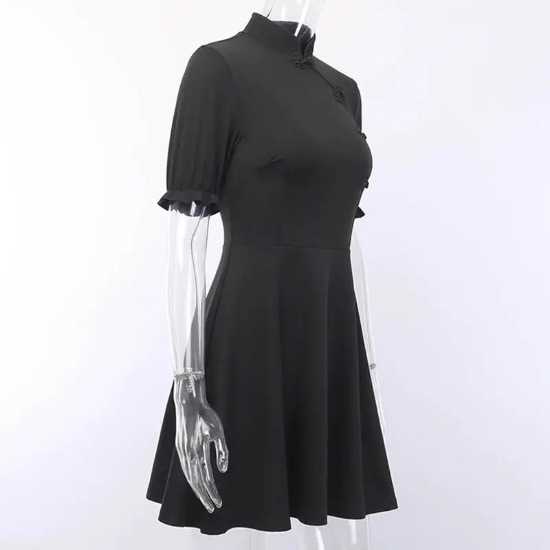 Rosetic женское черное платье ретро платья Cheongsam женские Лолиты с высокой талией Фонарь рукава