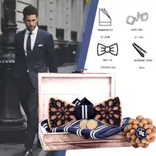 Деревянный галстук-бабочка с узором «пейсли», набор носовых платков, мужская клетчатая галстук-бабочка, деревянный полый резной цветочный дизайн и коробка, Модный галстук