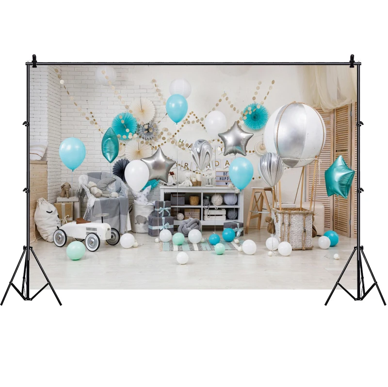 

Kids Photography Backdrop Newborn Happy Birthday Party Flower Balloon 1st Photo Background Decoration Studio Prop Banner