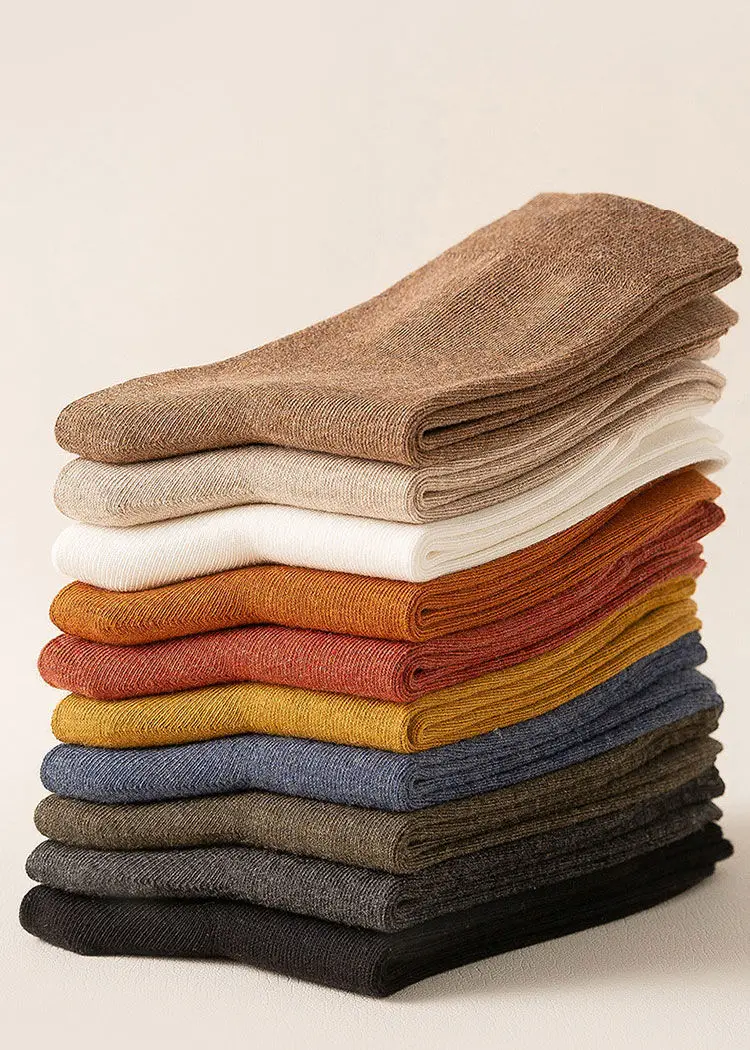 Чулки в японском стиле зимние однотонные Хлопковые вязаные рубчик хорошо