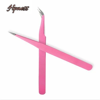 

Professional Tweezers New Stainless Steel Pink Straight + Bend Tweezer 0.01mm Object For Eyelash Extensions 0.01mm Object