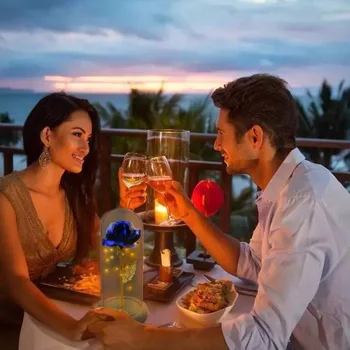

NEW 24K Gold Rose Plating LED Light Up Rose in a Dome Glass Valentines Day Gifts