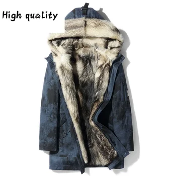 Günstig Winter 2020 Jacke Männer Echtpelz Mantel Parka Natürliche Wolf Pelz Liner Luxus Lange Mantel Warme Parkas