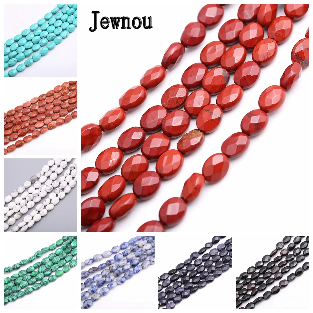 

Jewnou Oval Jasper Beads DIY Natural Stone Bracelet Necklace Tbsidian Opal Agate Jewelry Making Bead Personalized Accessories