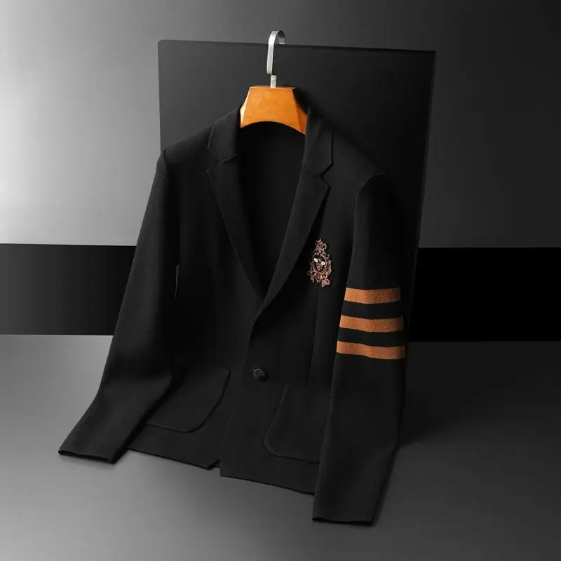 

High end suit men's 2020 autumn new knitted jacket Embroidered Blazer casual slim cardigan handsome