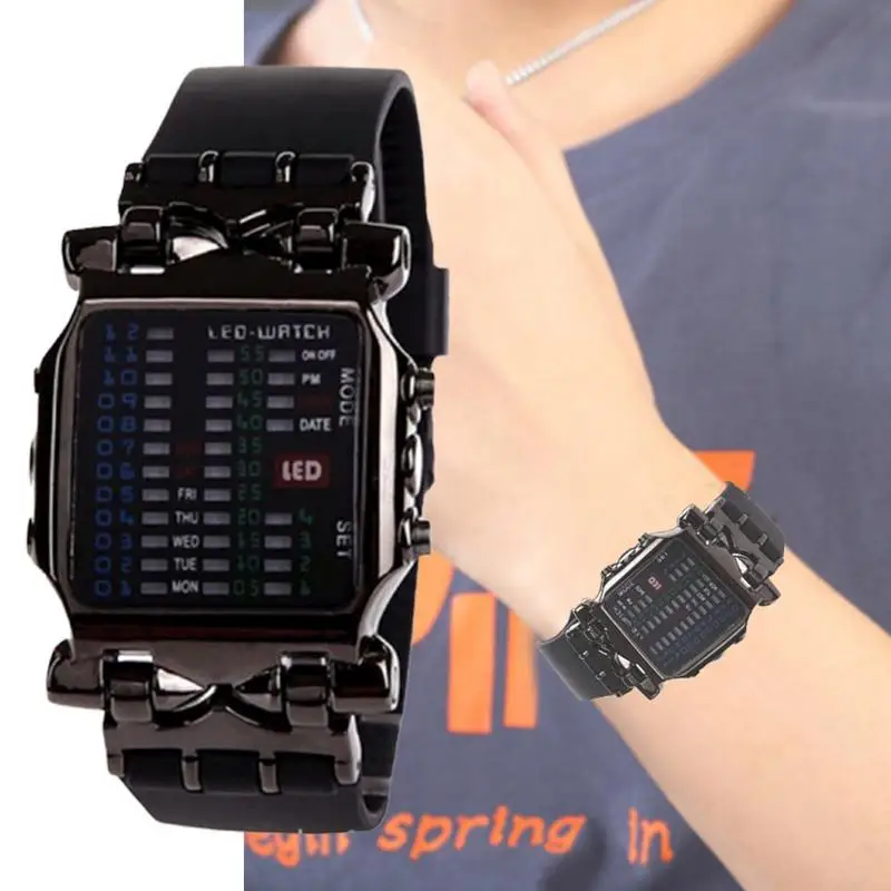 1 Pcs New Binary Electronic Watch Cool Colorful Lantern Watch Men's Watch Men's Sports Watch LED Student