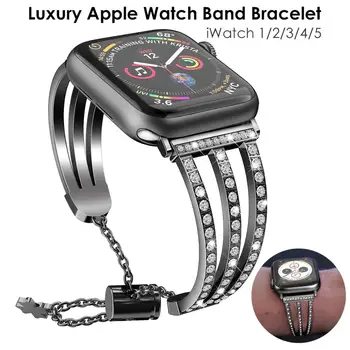 

Bling Jewelry Bracelet Woman for Apple Watch Bands iWatch Series 5/4/3/2/1 Luxury Dressy Metal Diamond Wristband Stainless Black