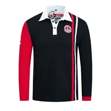 Новинка осени, мужская синяя рубашка поло в полоску с длинным рукавом, из хлопка, Мужская Повседневная рубашка поло с вышивкой, FM067