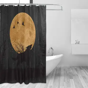 

Wolf Moon Night Tree Shower Curtain Polyester for Home Bathroom Decorative Bath Curtains