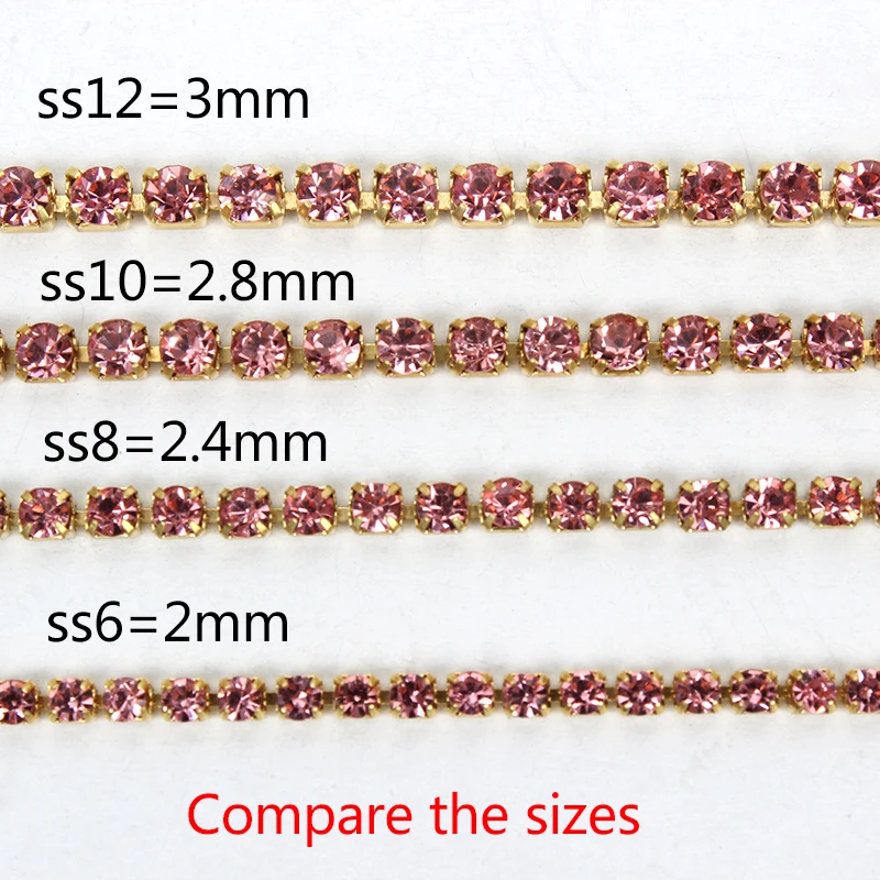 Multicolor rhinestone chain gold claw base chain ss6-ss12 3 yards for DIY clothing nail decoration rhinestone accessories,rhinestone chain,rhinestone claw