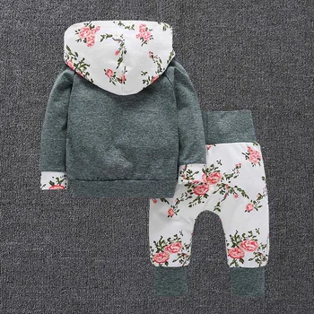 

2pcs Toddler Infant Baby Boy Girl Clothes Set Floral Hoodie Tops+Pants Outfits H0909