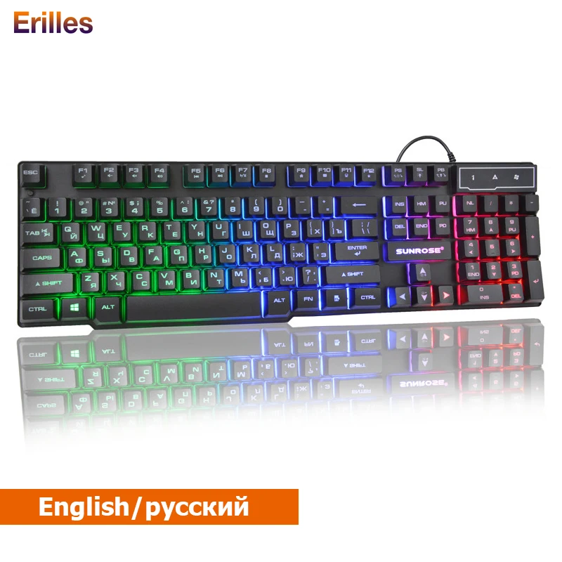 

English/Russian Keyboard USB Wired 104 Keys Gaming Backlit Wired keyboards Computer Laptop teclado Gamer Keyboard for Dell/Asus