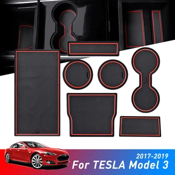 

For Tesla Model 3 2017 2018 2019 2020 Auto Non-Slip Console Wrap Mat Gate Slot Center Protective Cup Holder Pads Car Accessories