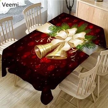 

Cartoon Christmas Bell 100% Polyester Tablecloth Red Elk Waterproof Dining Table Cover Christmas Decoration for Party Banquet