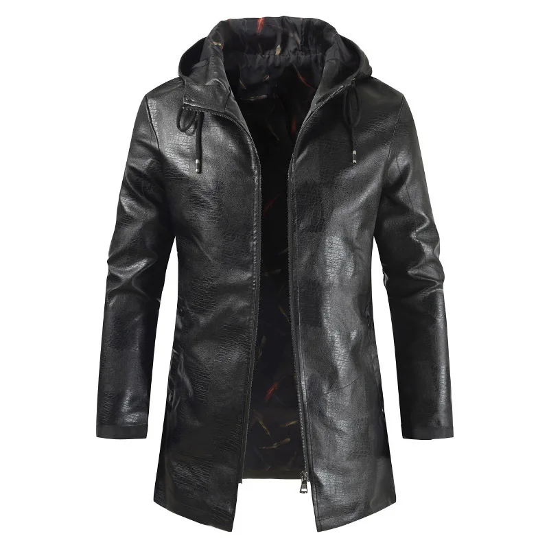 Новая стильная мужская одежда AliExpress Повседневная модная и индивидуальная кожаная куртка средней длины мужская верхняя одежда