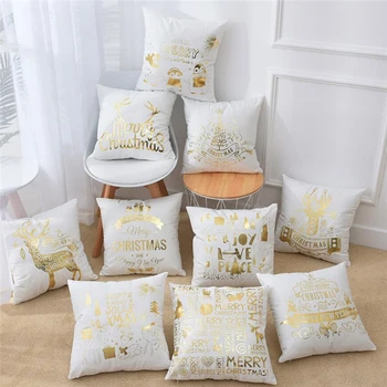 

Christmas Cushion Cover Decorative Gold Foil Deer Words Pillowcase Home Chair Sofa Pillow Cover 45*45