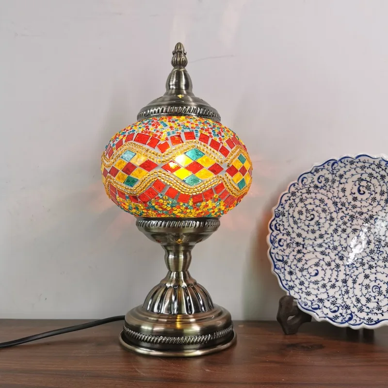 

Retro Light Exotic Turkish Stained Glass Mosaic Romantic Coloured Glaze Decoration Lamp Table EU / US Plug in Type