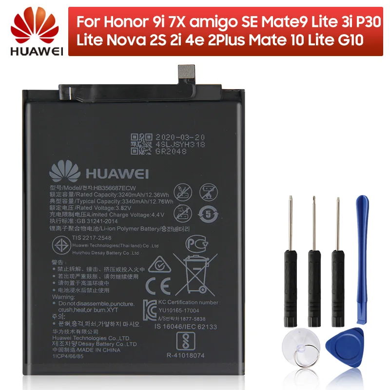 Оригинальная запасная батарея HB356687ECW для Huawei Nova2 Plus Nova 2s Mate10 lite Mate9 Lite P30 G10 Honor 7X 9i Mate