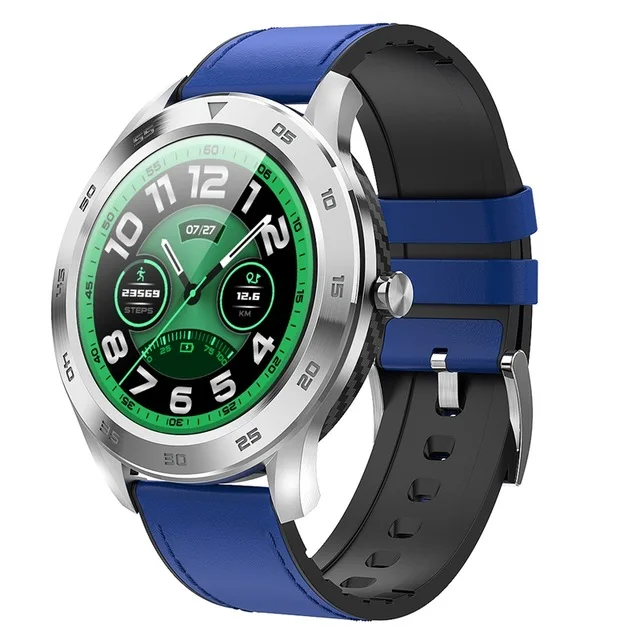Vwar Bluetooth Вызов Смарт часы полный экран сенсорный экран IP68 Водонепроницаемый PPG пульсометр артериального давления для xiaomi huawei - Цвет: Blue Leather