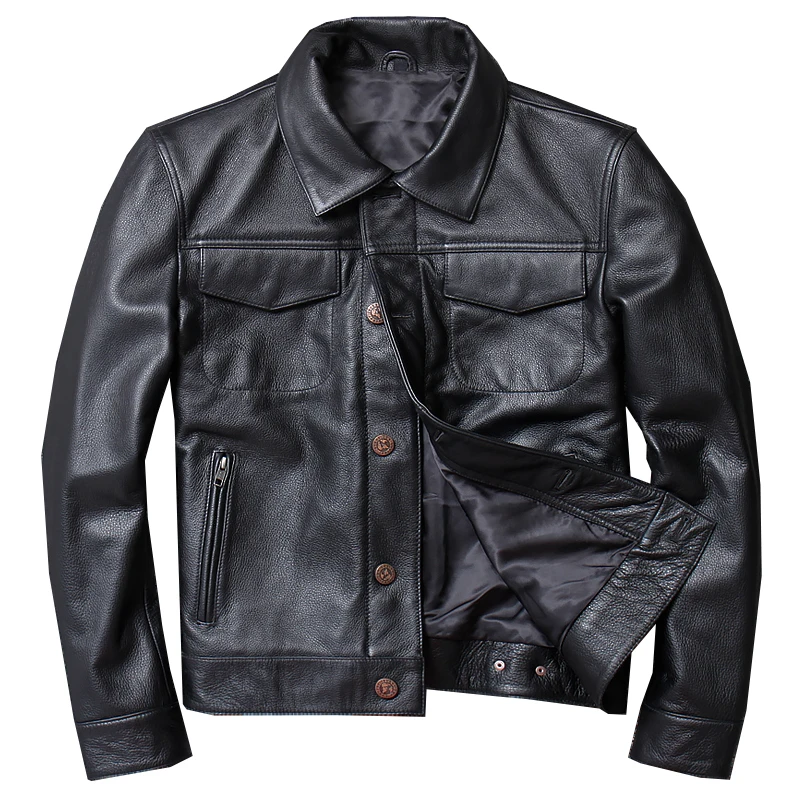 Gratis Verzending. mens Casual Jas. vader Gift Jacket, Mannen Echt Lederen Jas. winter Warm Black Uitloper