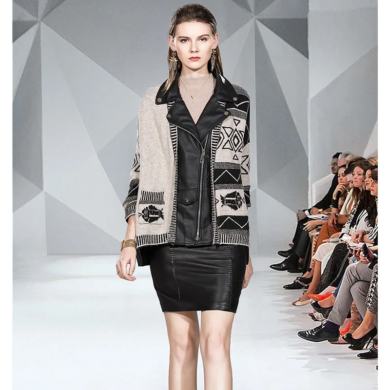 

Europe And America-New Style Ozhouzhan Spell Fur Sweater Coat Korean-style Loose-Fit Fight Skin Sweater Cardigan Coat