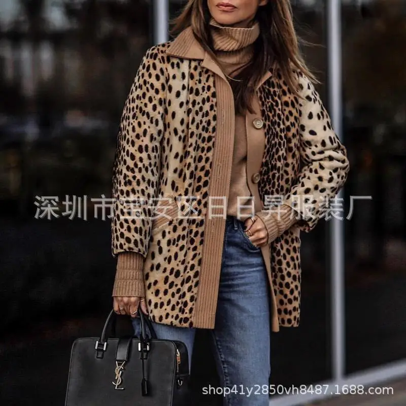 AliExpress Ebag2018, Европейский и американский стиль, стиль, Леопардовый узор, кардиган на пуговицах, отложной воротник, xie cha dai, пальто для женщин