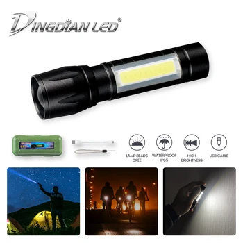 

Zoomable CREE LED Flashlight Torch Tactical Side Light Flash Light USB Rechargeable Waterproof Battery Torch Lamp MINI Portable