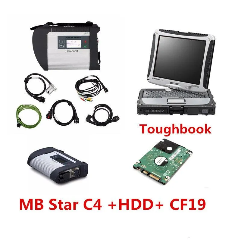 Лучшее качество полный Mb Star C4 C5 SD соединение с HDD,12 V Xen try/DTS/Vediamo MB SD диагностический с CF19 4g ноутбук - Цвет: C4 HDD cf19