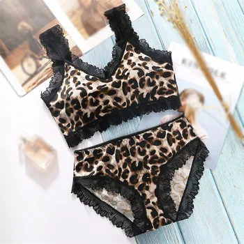 

Leopard Underwear Set Women Sexy Bra And Panty Set Low Waist Lace Bra Panties Ladies Female Lingerie Set Bras Briefs*