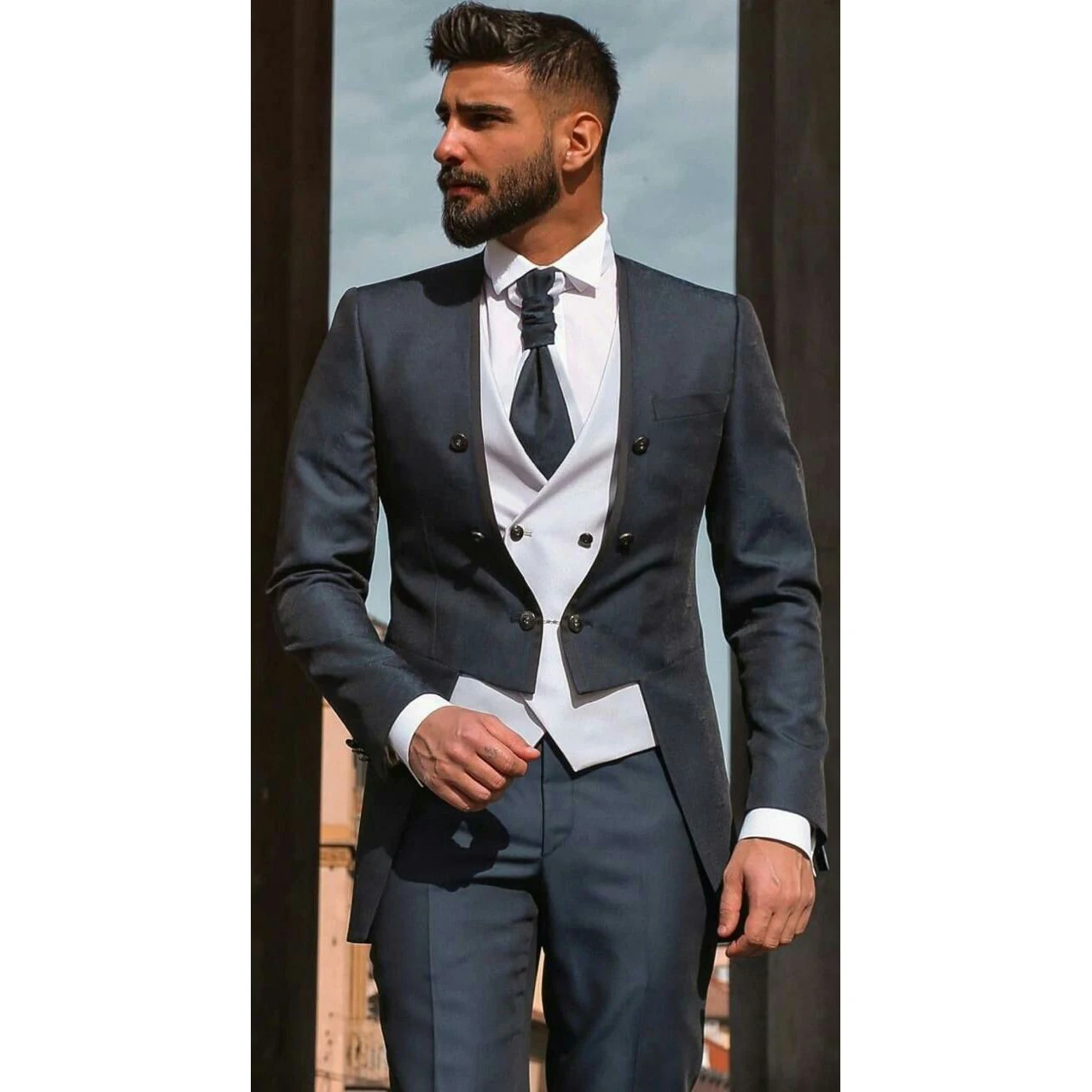 Men Sky 3 Piece Suit Wedding Suit Businessman Date Night Formal Suit