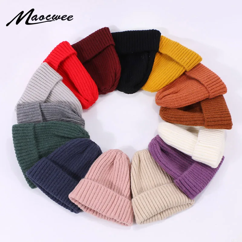 Winrter Cotton Skullies Beanies Baby Hat Knitted Children Hats For Girls Boys Warm Cap Solid Warm Wool Cap For Kids Hat Beanies