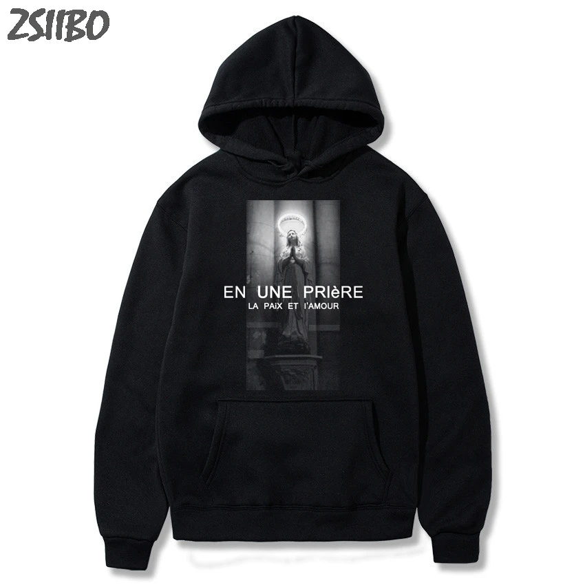 Harajuku 2019 Winter Virgin Mary Printed Funny Men's sweatshirt men Hoodies women Unisex Hip Hop Casual Hooded Tops Streetwear | Мужская