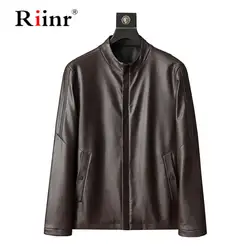 Riinr мужская куртка из искусственной кожи высокого качества 2019 новое осенне-зимнее Повседневное платье кожаное Брендовое пальто M-4XL