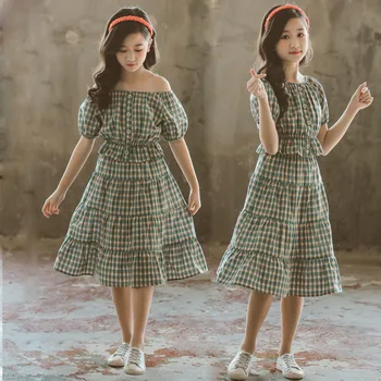 

Girls Plaid T Shirt Skirt Suit for Children Clothes 2020 Summer Girls Outfits Teen Girls Clothing Set Kids Clothes 8 10 Years