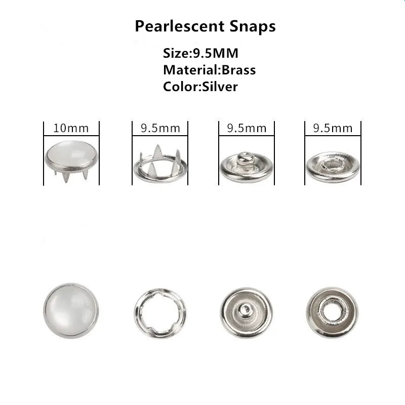 50sets Silver Metal Brass Pearl Prong Snap Buttons, Press Studs Fasteners, Baby Romper Buckle, Clothes Bag Sewing diy 6