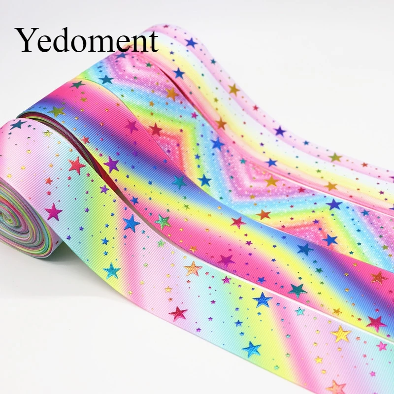 Лента Корсажная Радужная золотистая с принтом звезд 10 ярдов 1 5 дюйма 38 мм|Ленты| |