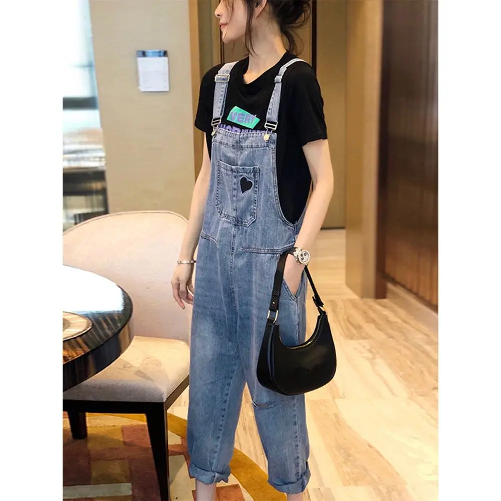 Denim Overalls Women's Summer Thin Section Korean Loose Suspenders One-piece Pants Spring and Autumn 2021 New Style Women Jeans plus size women s spring and autumn 2021 new fat sister harem pants korean casual women s pants loose simple overalls