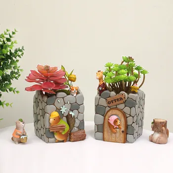 

1pc Cartoon Resin Flower Pot Succulent Plants Pot Otter House Planter Home Garden Decoration Bonsai Planter Flowerpots