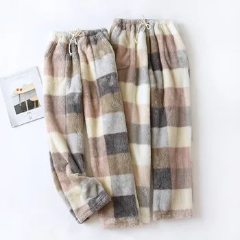 

Winter Flannel Sleep Bottoms Velvet Plaid Warm Pajama Pants Couples Loose Home Clothes Men and Women Plus Size Sleeping Pants
