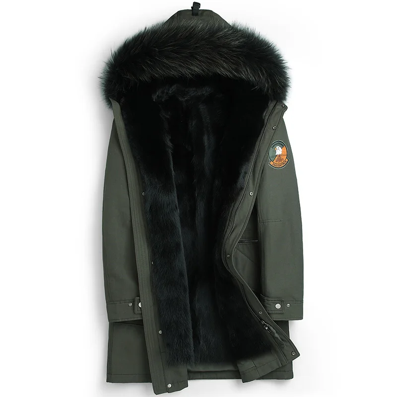 Army Green Шуба из натурального меха норки с подкладкой из меха енота, парка с воротником, мужская повседневная теплая парка размера плюс 5XL, куртка LM15063-6 YY616 - Цвет: Army Green
