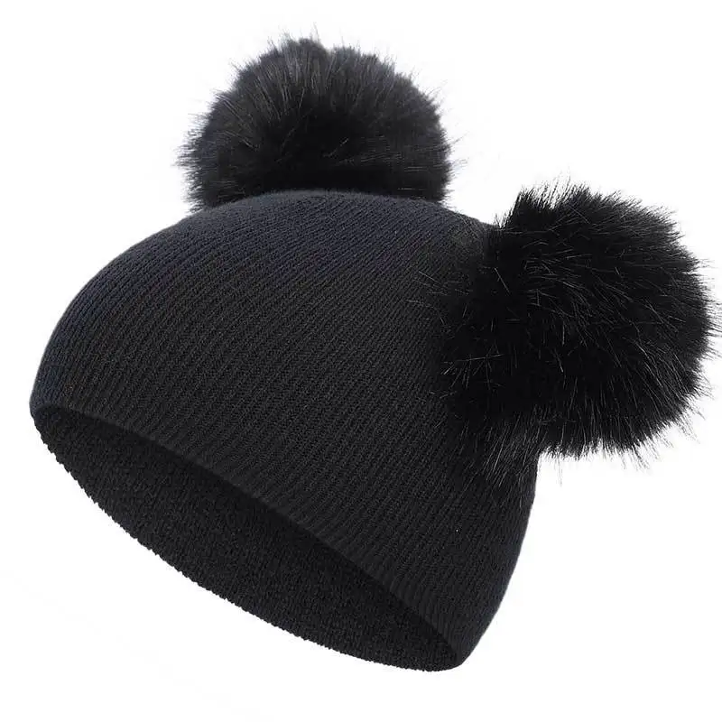 

2019 Candy Color Kids Winter Beanies With Two Pompom Gorros Invierno Knitted Hat For Children Boys girls Baby skullies