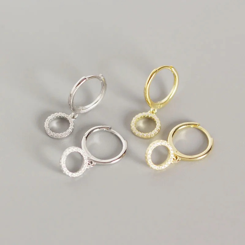 

DAIWUJAN Hot Selling 925 Sterling Silver INS Zircon Circle Pendant Stud Earrings for Women Girls Geometric Ear Clip Jewelry