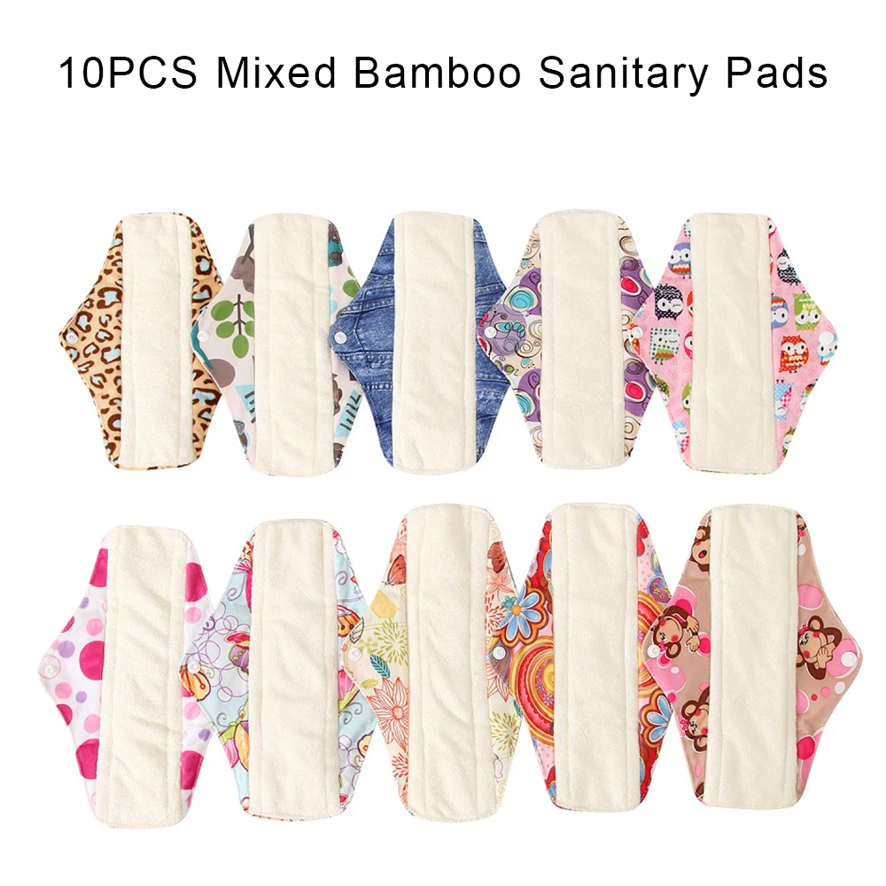 bamboo pads 10 шт многоразовые прокладки, бамбуковые прокладки, гигиенические прокладки, моющиеся, древесный уголь, бамбуковые прокладки, для мам, для беременных, менструальные ватные прокладки s m l - Цвет: bamboo pads