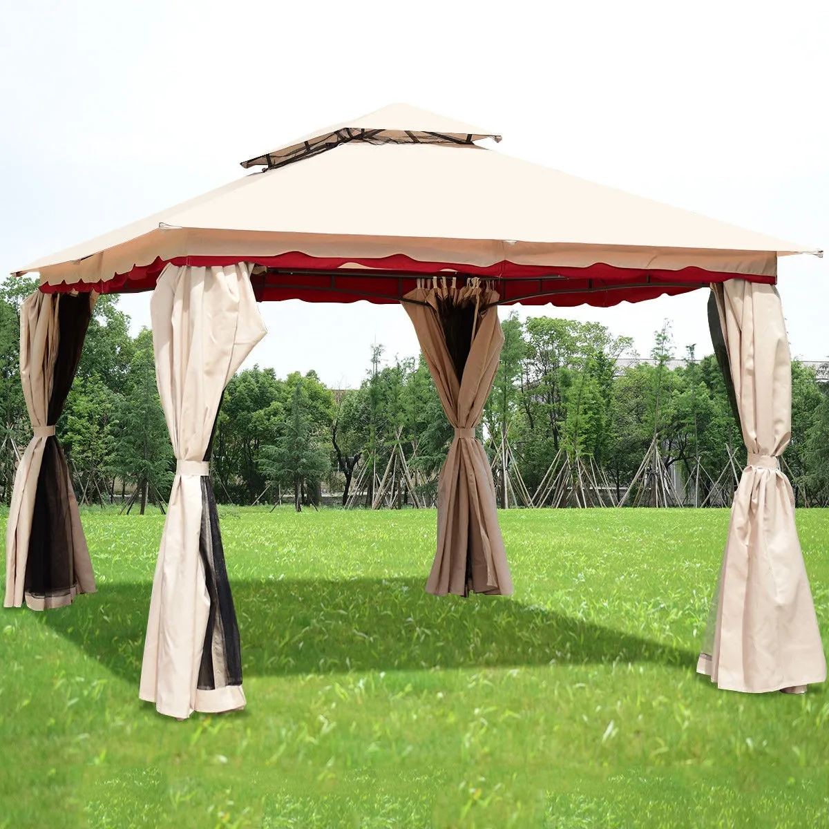 

13" x 10" Outdoor Art Steel Frame Gazebo Canopy with Netting OP3618