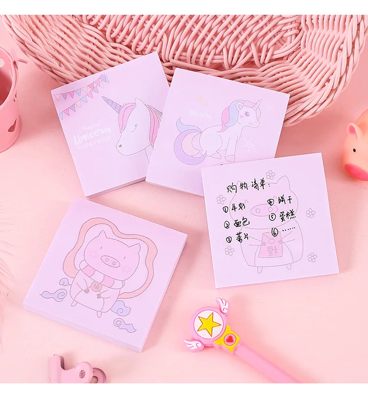 South Korea GIRL'S Heart Cartoon Unicorn Sticky Notes Portable Message Notebook Portable Removable Self-stick Notes Notepad Smal