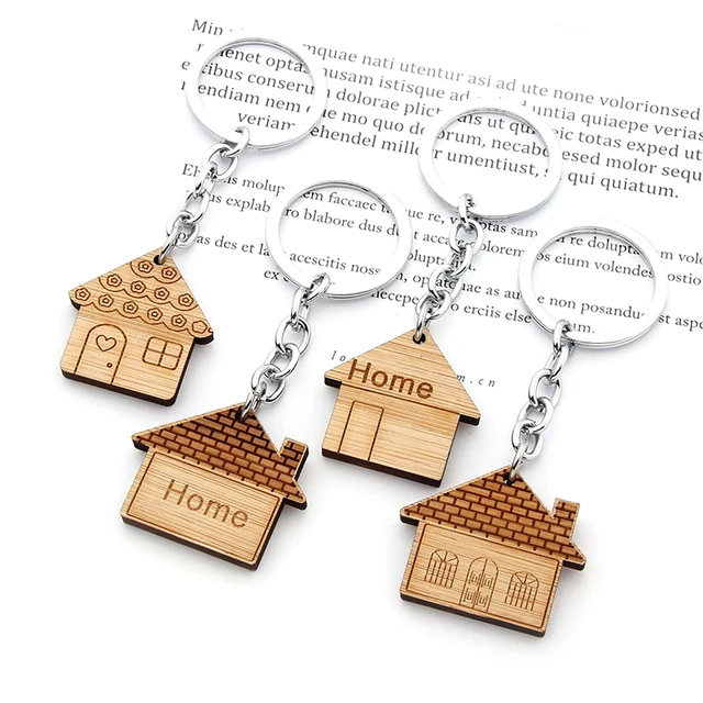 4 Pcs House Design Key Chain Wood Keychain Home Key Ring Decoration  Housewarming Gift Favors at  Women’s Clothing store