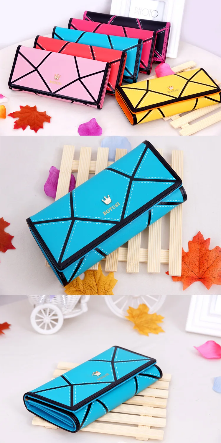 2020 New Korean Version of The Geometric Women's Wallet Crown Color Matching Long Wallet Wallet Mobile Phone Bag
